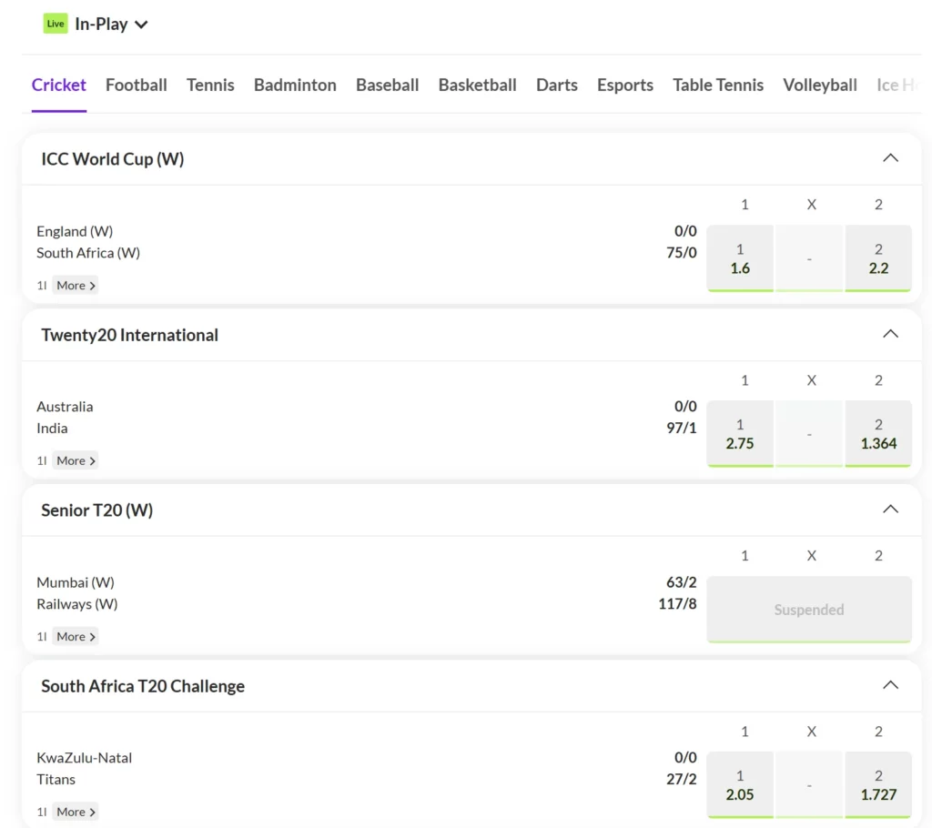 Cricket, Football, and Live Bets